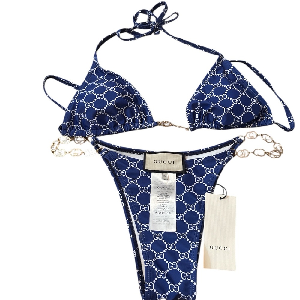 Blue Geometric Bikini Swimwear Gg Logo